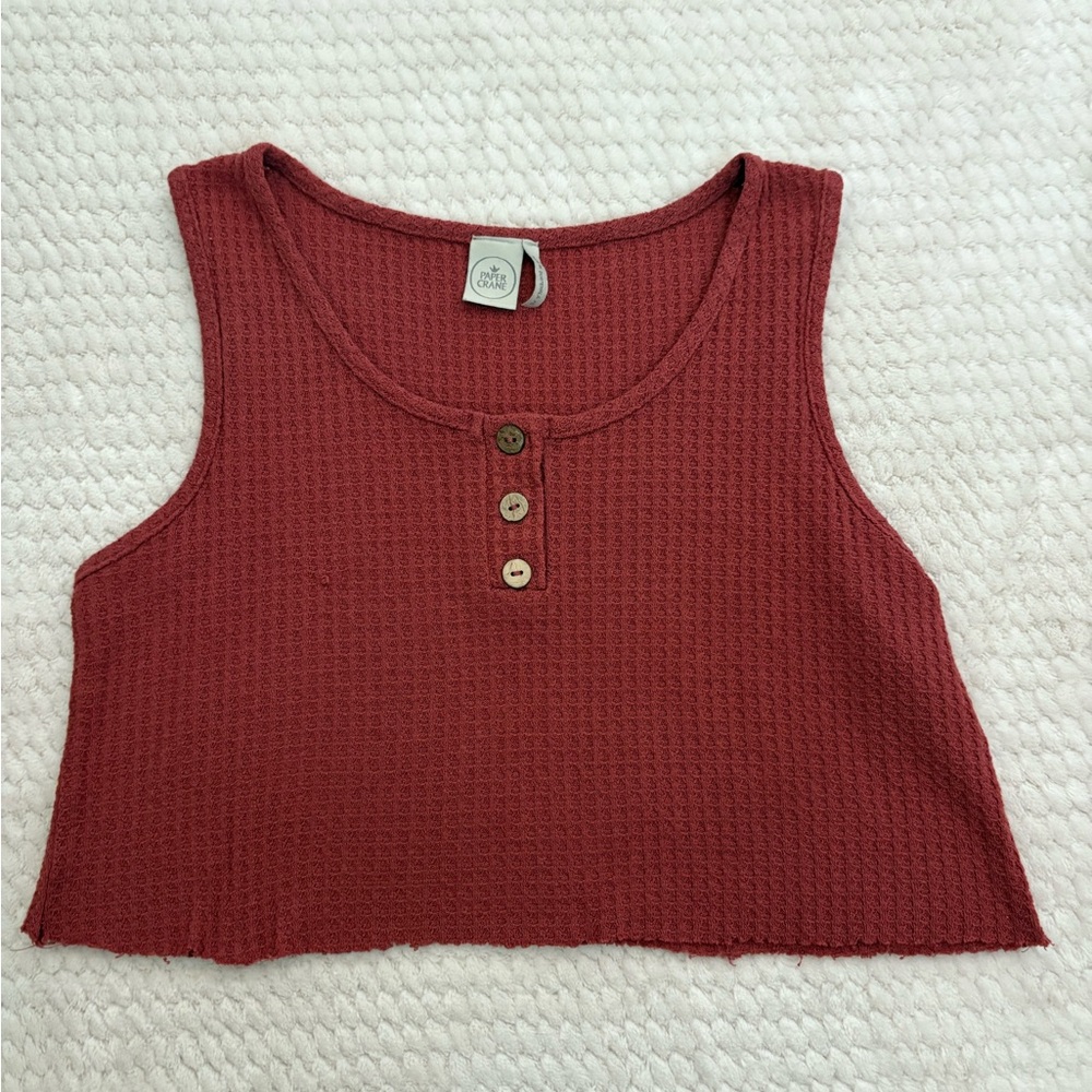 Paper Crane Deep Red Ribbed Crop Tank Top
